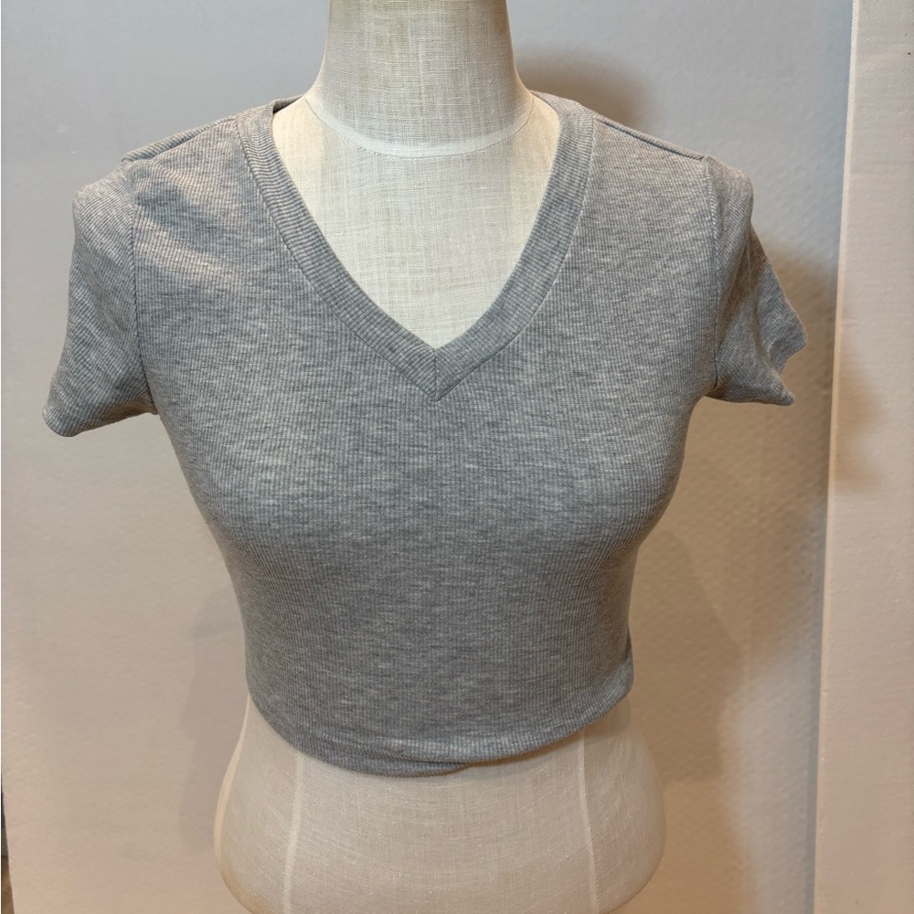 Gray V-Neck Women's Top